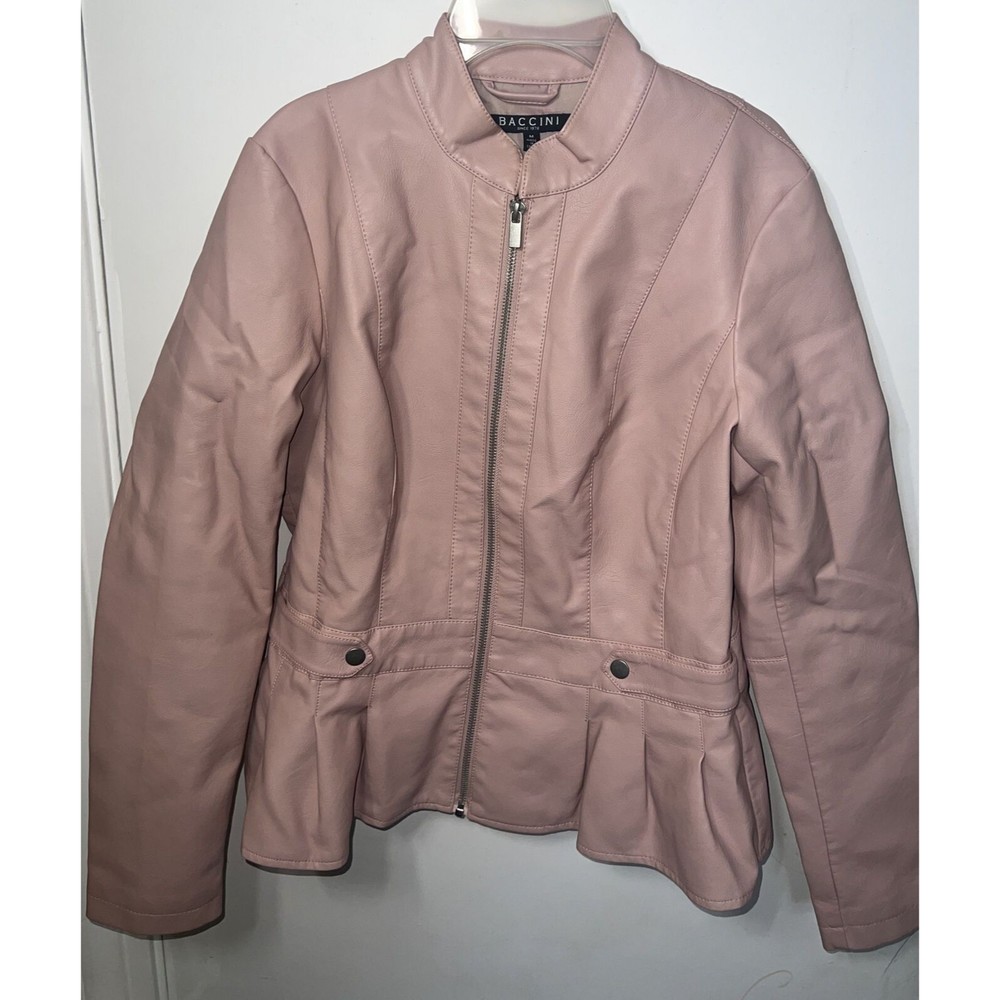 Baccini Size M Blush Solid Vegan Leather Zip Up Jacket